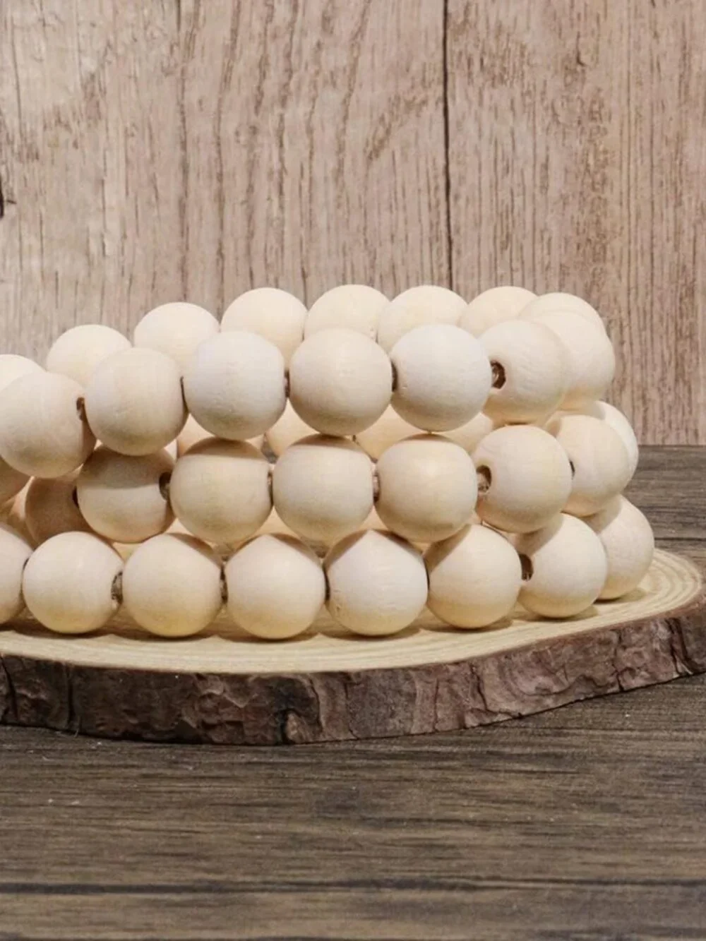 58in Farmhouse Beads Wood Bead Garland with Tassels Natural Wood, 58in/1Pcs - Picture 4 of 7